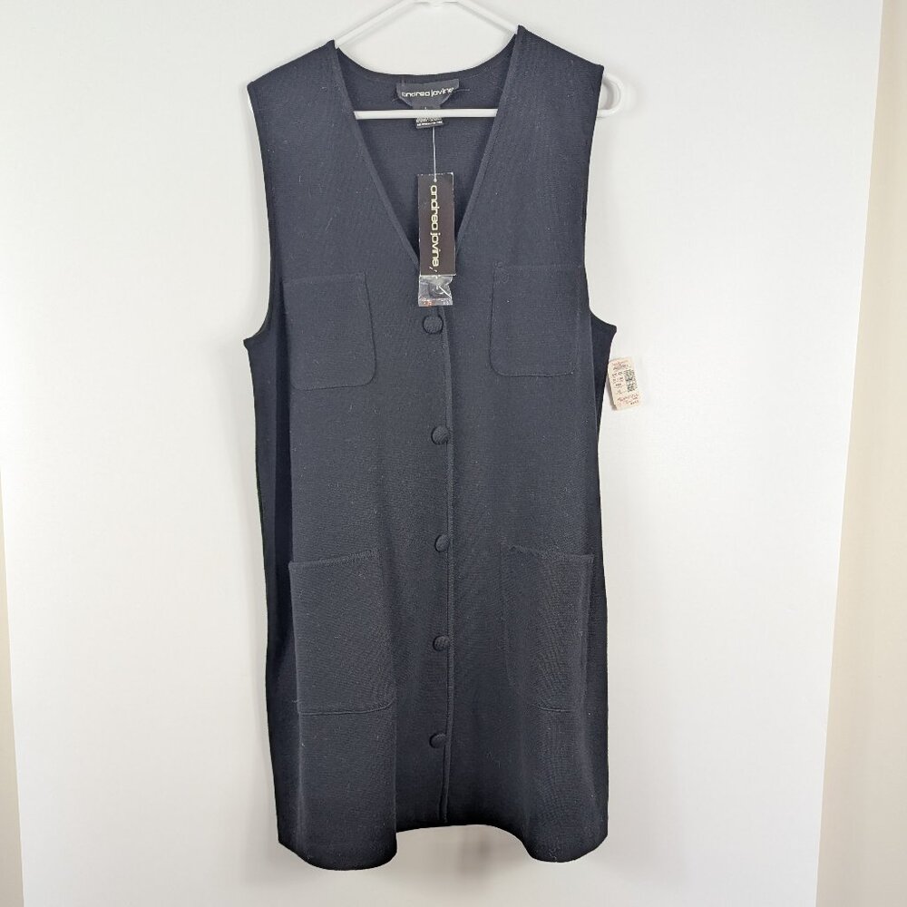 Andrea Jovine Sleeveless Button Up Sweater Dress Black Wool NEW VINTAGE Large